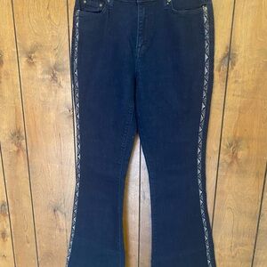 Ella Moss Dark Blue Flare Jeans with Patterned Side Trim